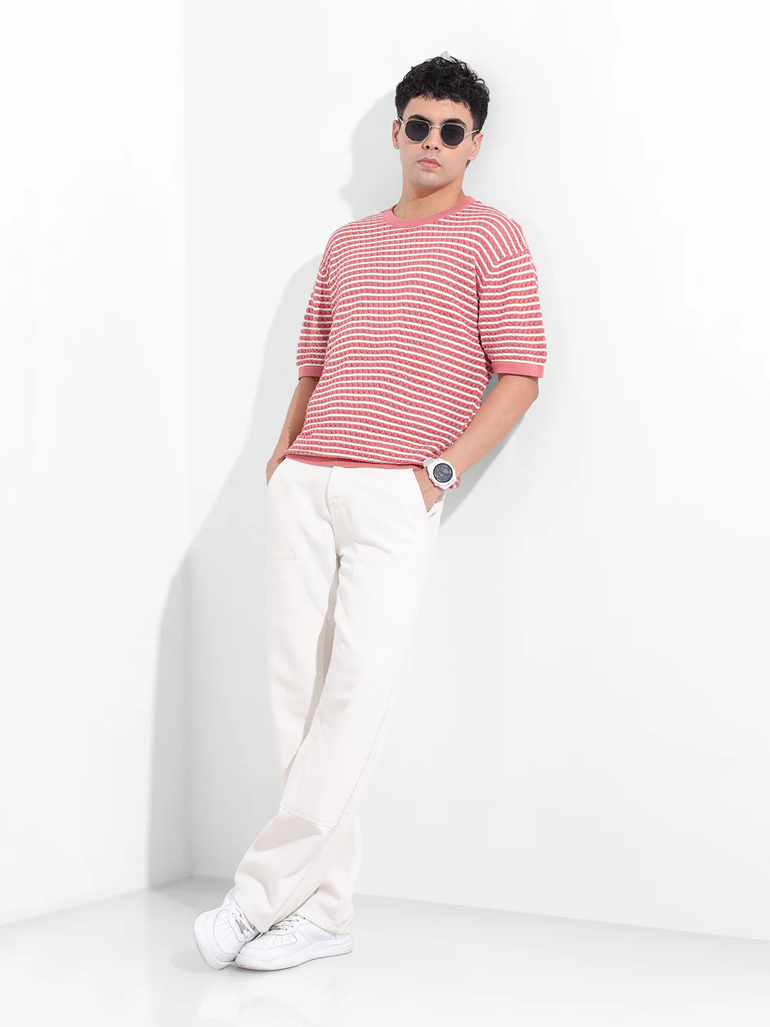 Men's Pink Oversized Fit Polo Power T-Shirt - Image 9