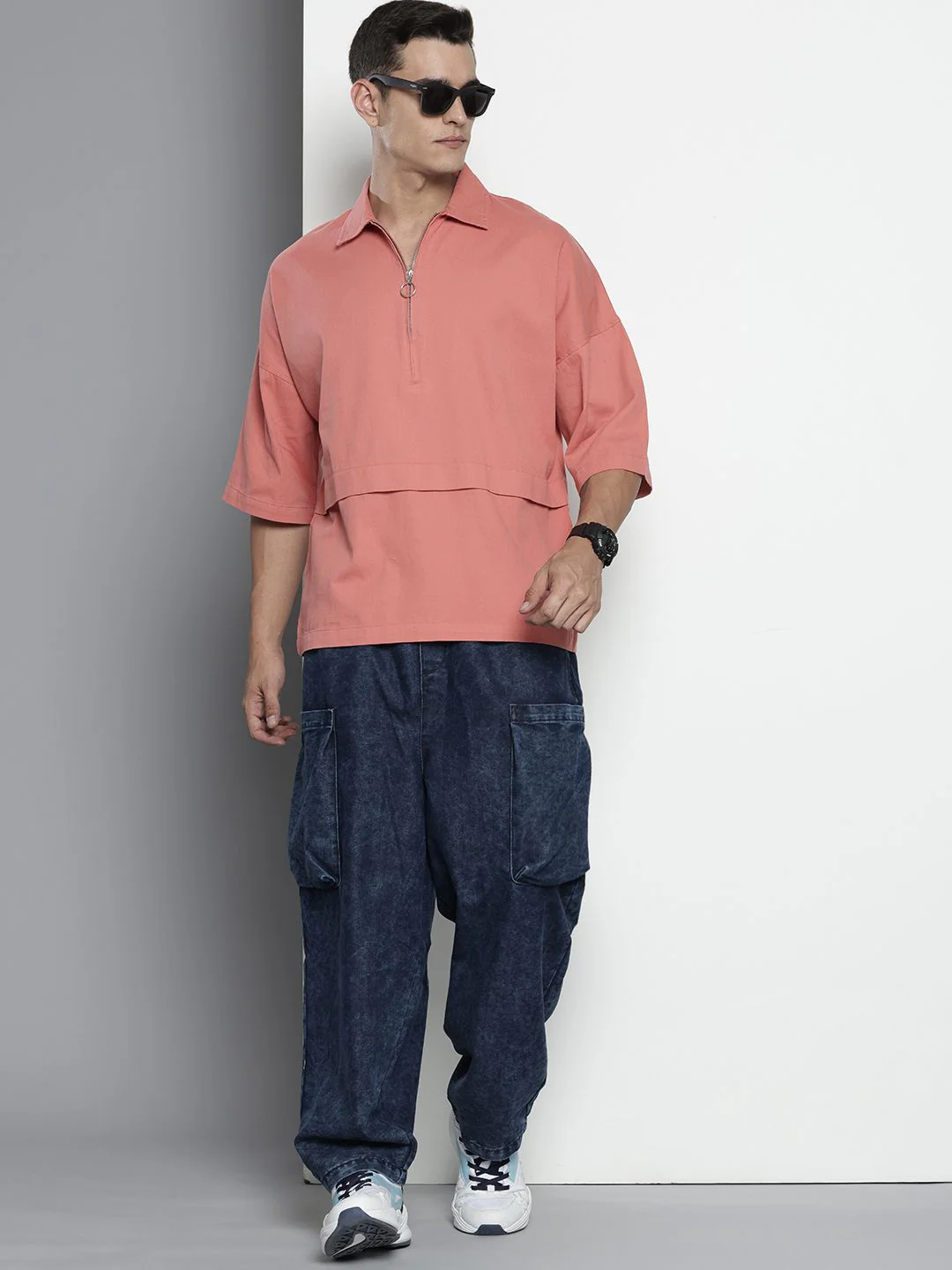 Men's Pink Oversized Solid Korean Street Wear Shirt - Image 4