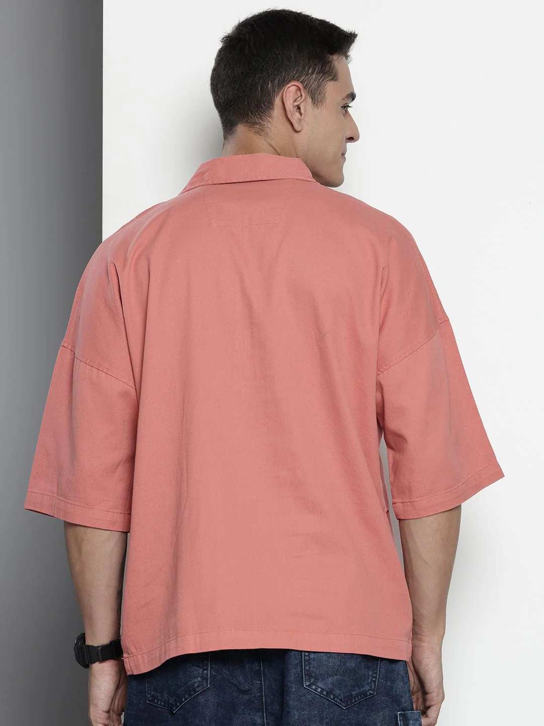 Men's Pink Oversized Solid Korean Street Wear Shirt - Image 5