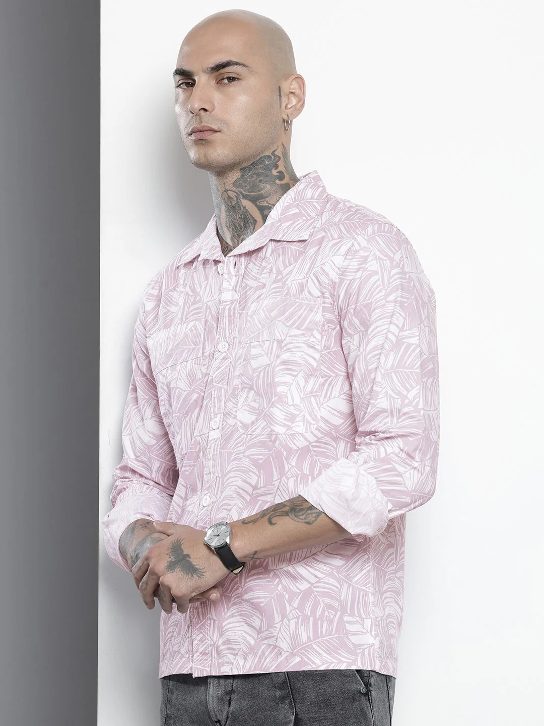 Men's Baby Pink Regular Fit Printed Casual Shirt - Image 2