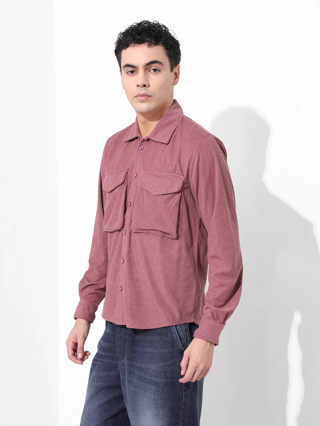 Men's Dusty Pink Regular Fit Solid Casual Shirt - Image 2