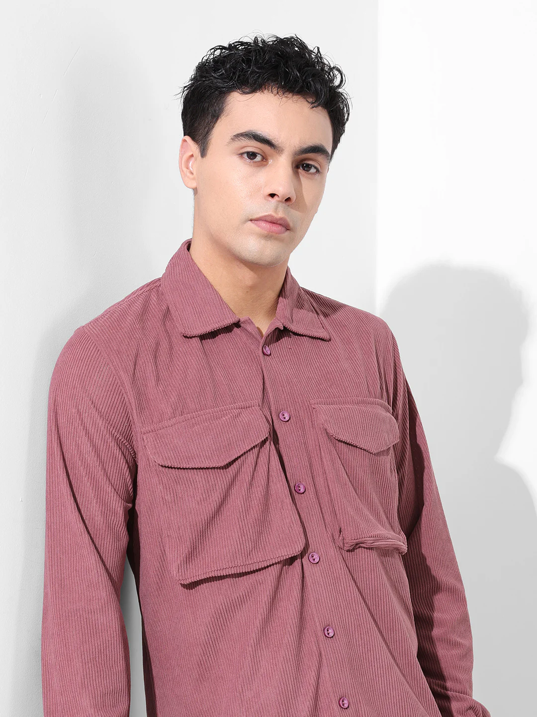 Men's Dusty Pink Regular Fit Solid Casual Shirt - Image 3