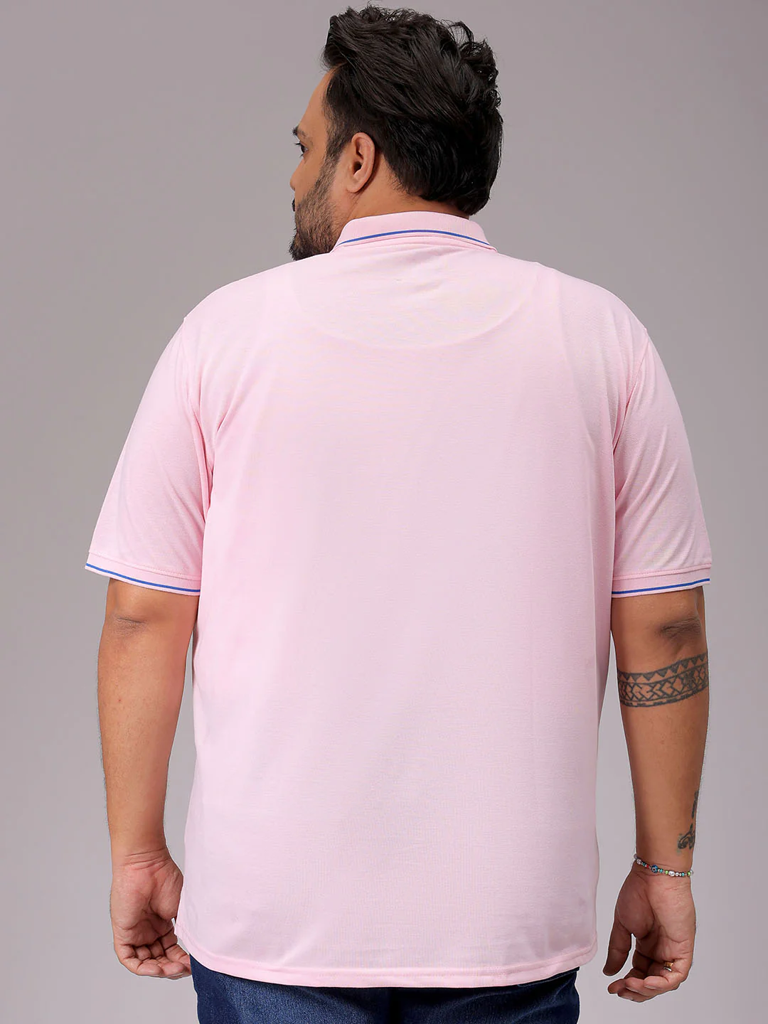 Men's Pink Regular Fit Solid Polo Plus Size T-shirt - Image 4