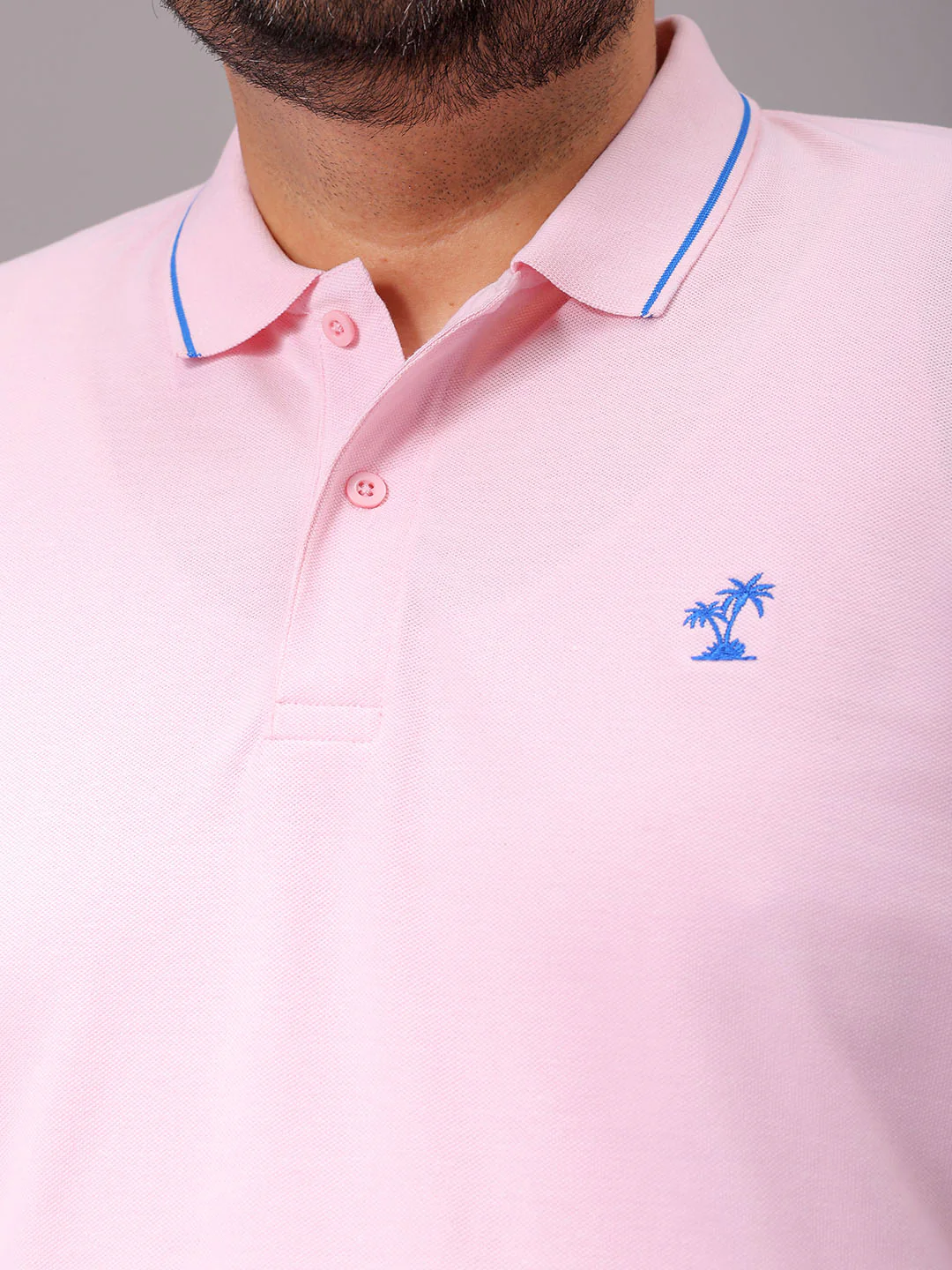 Men's Pink Regular Fit Solid Polo Plus Size T-shirt - Image 7