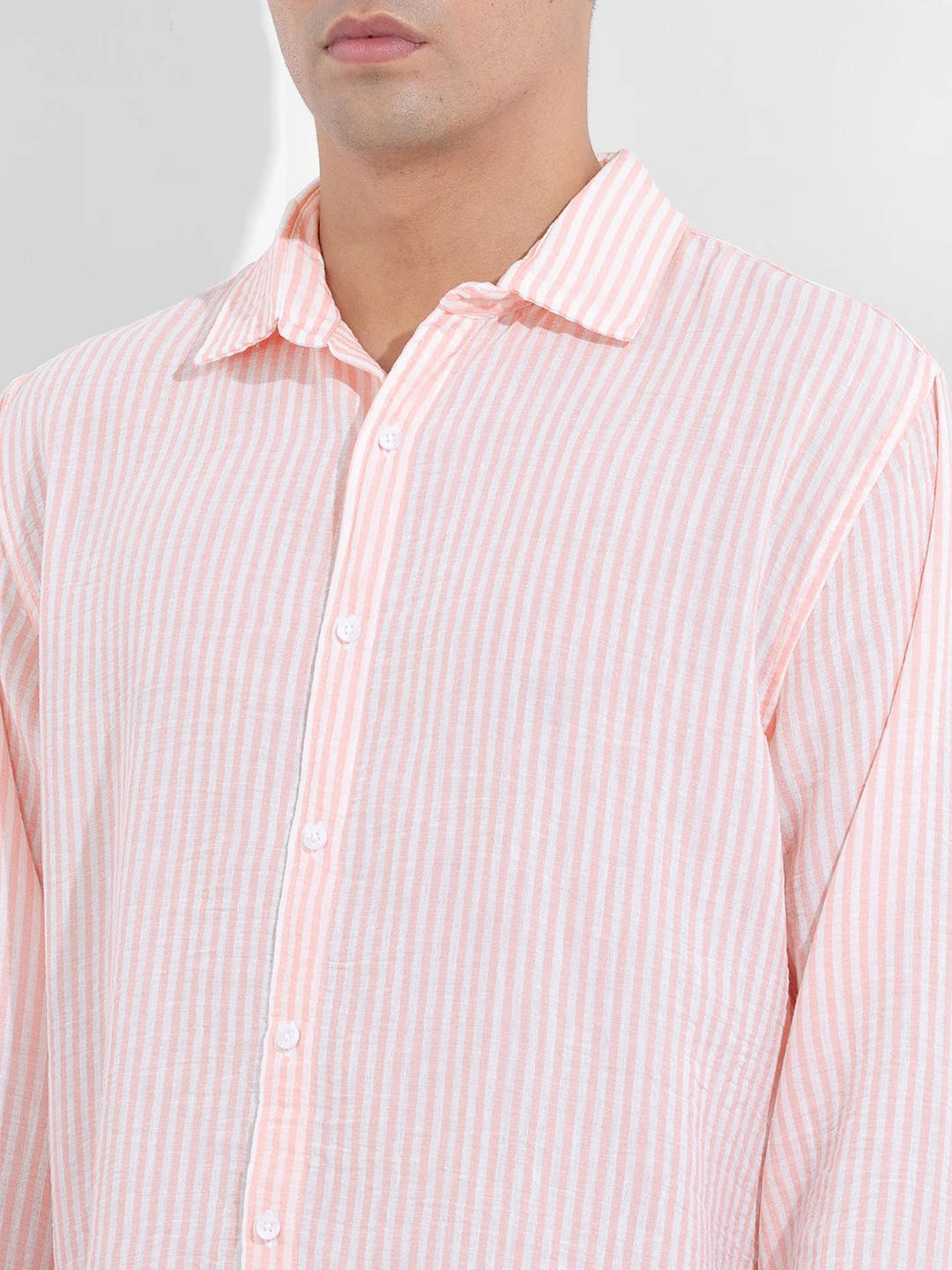 Men's Pink Relaxed Fit Striped Casual Shirt - Image 6