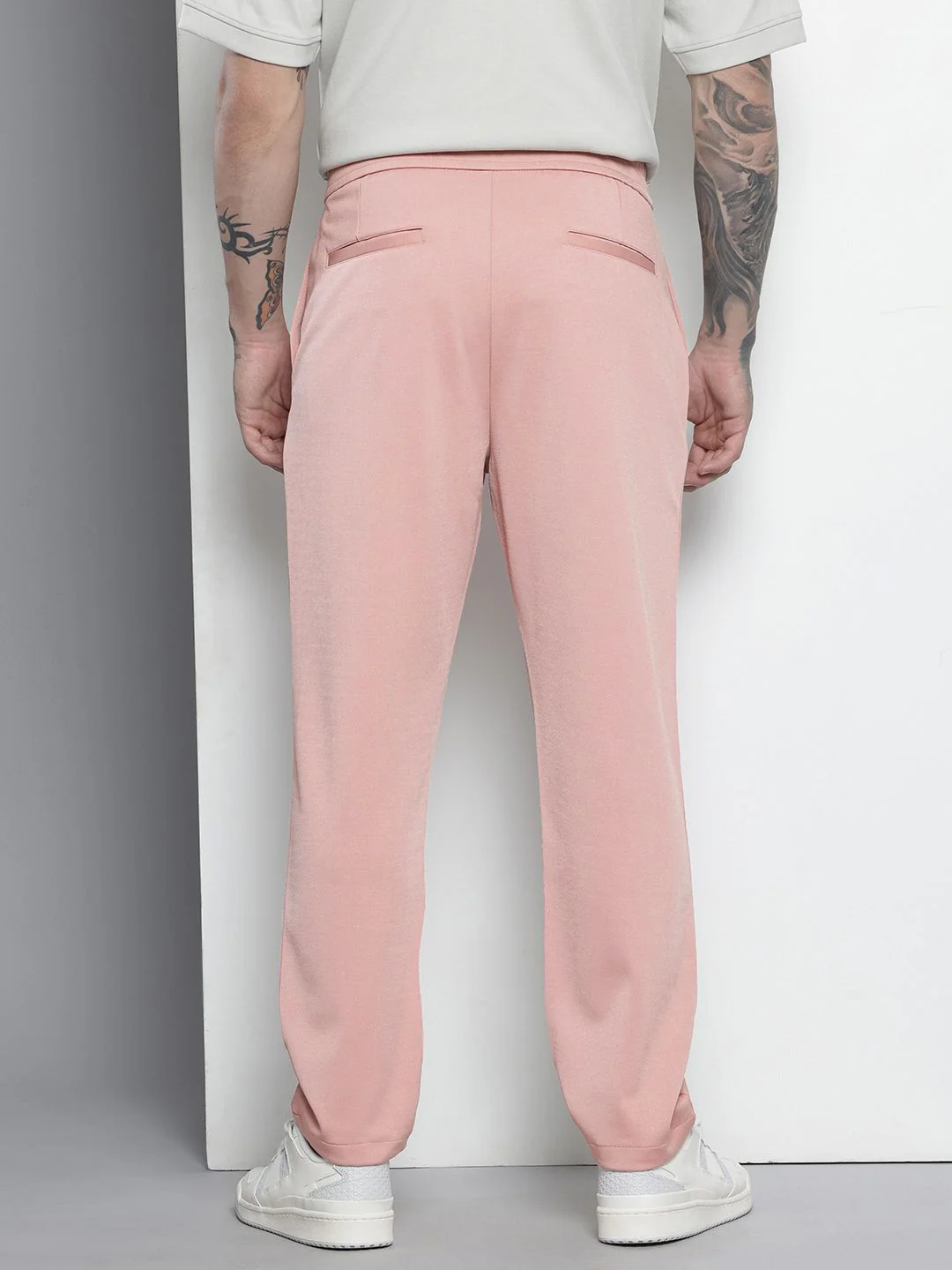 Men's Peach Relaxed Fit Solid Casual Chinos - Image 3