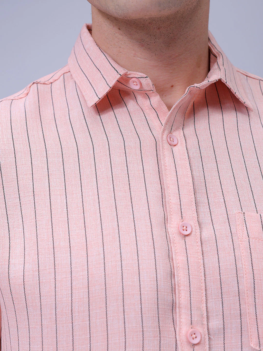 Men's Coral Slim Fit Striped Casual Shirt - Image 3