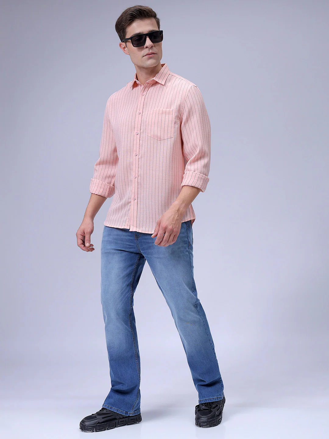 Men's Coral Slim Fit Striped Casual Shirt - Image 4