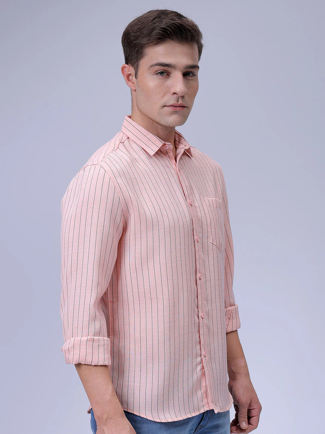 Men's Coral Slim Fit Striped Casual Shirt - Image 5