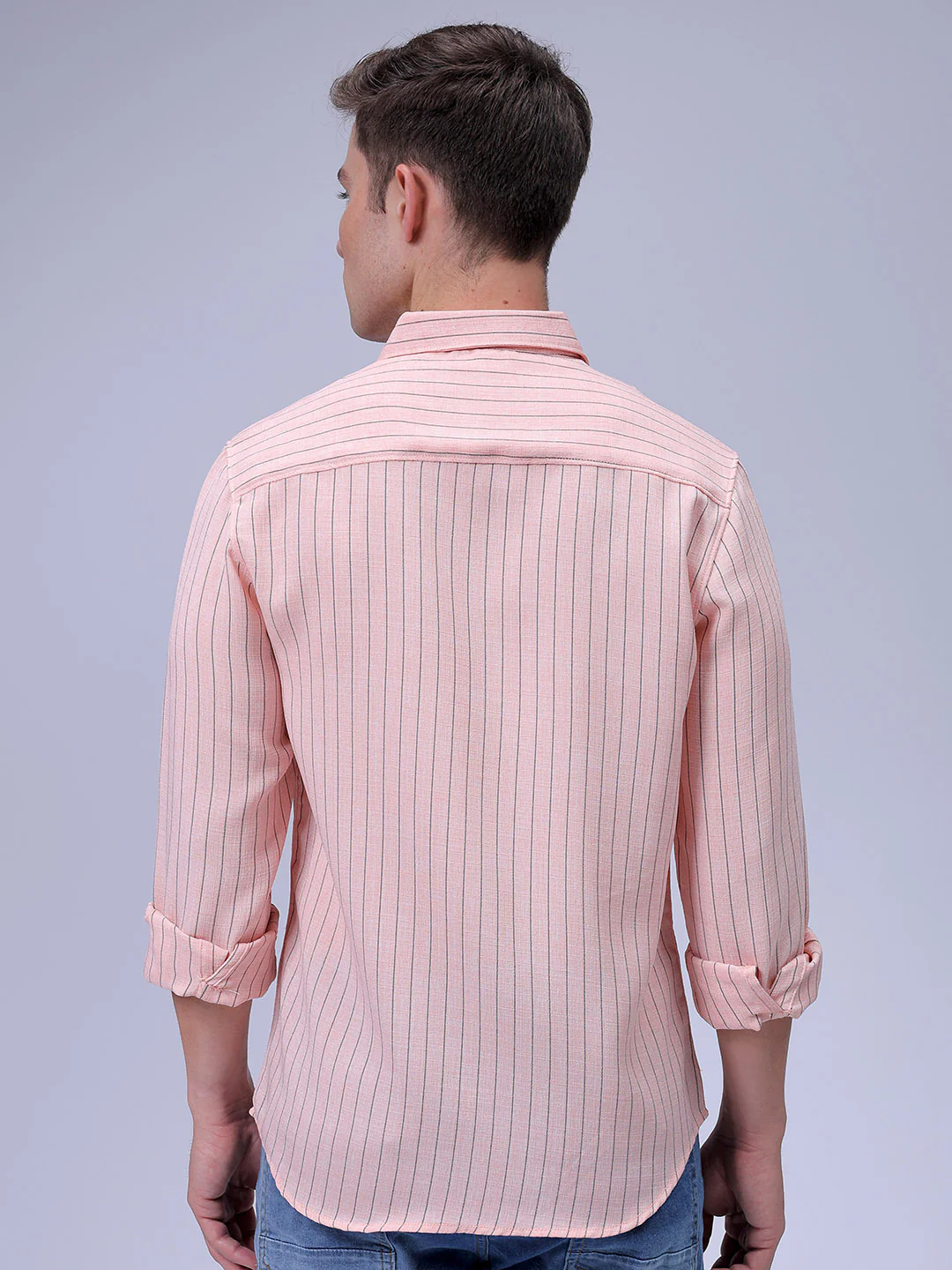 Men's Coral Slim Fit Striped Casual Shirt - Image 6