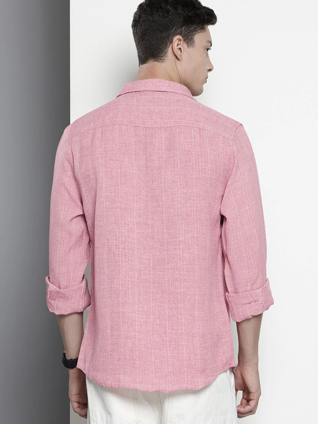 Men's Pink Slim Fit Striped Casual Shirt - Image 6