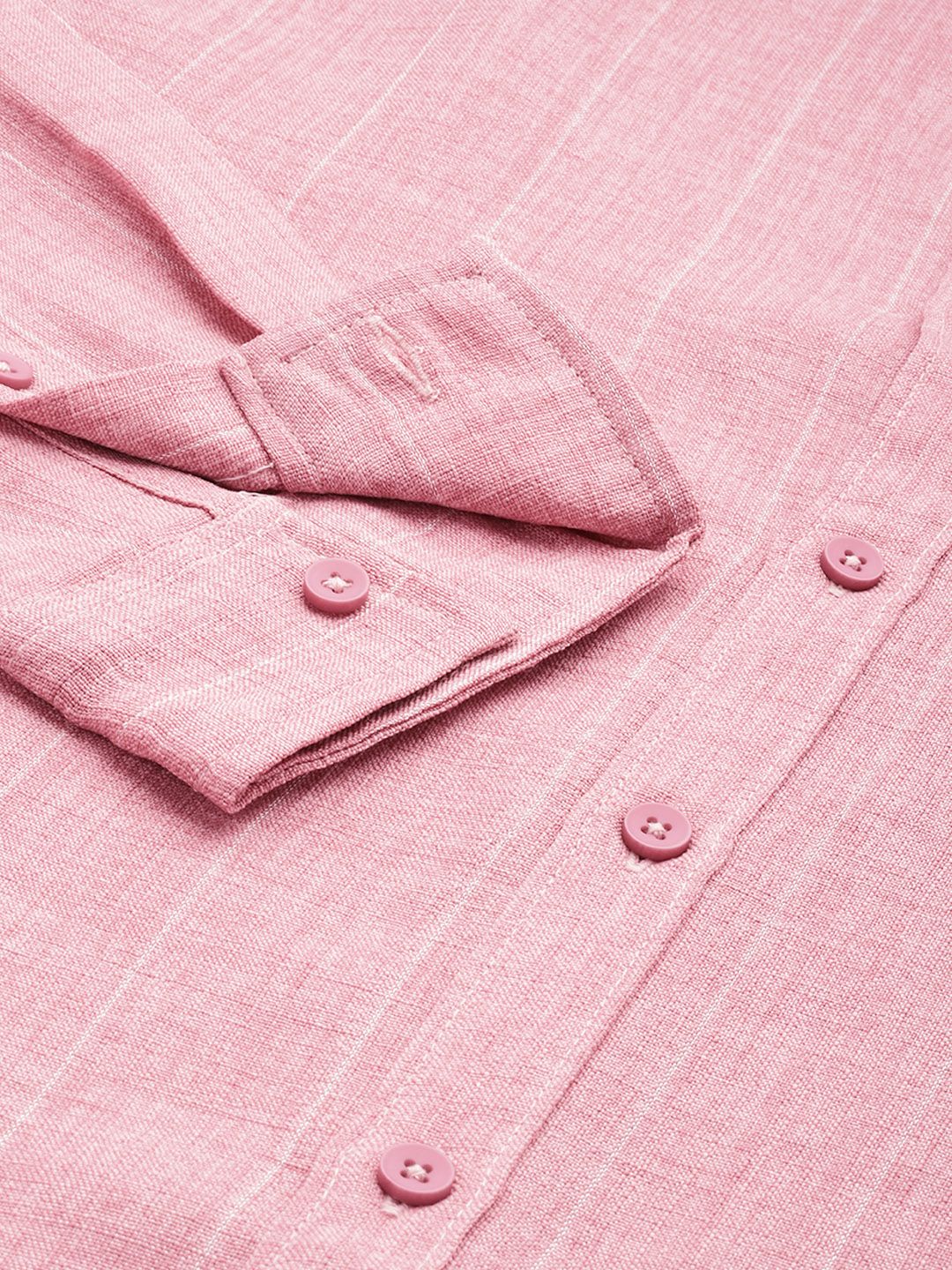Men's Pink Slim Fit Striped Casual Shirt - Image 7