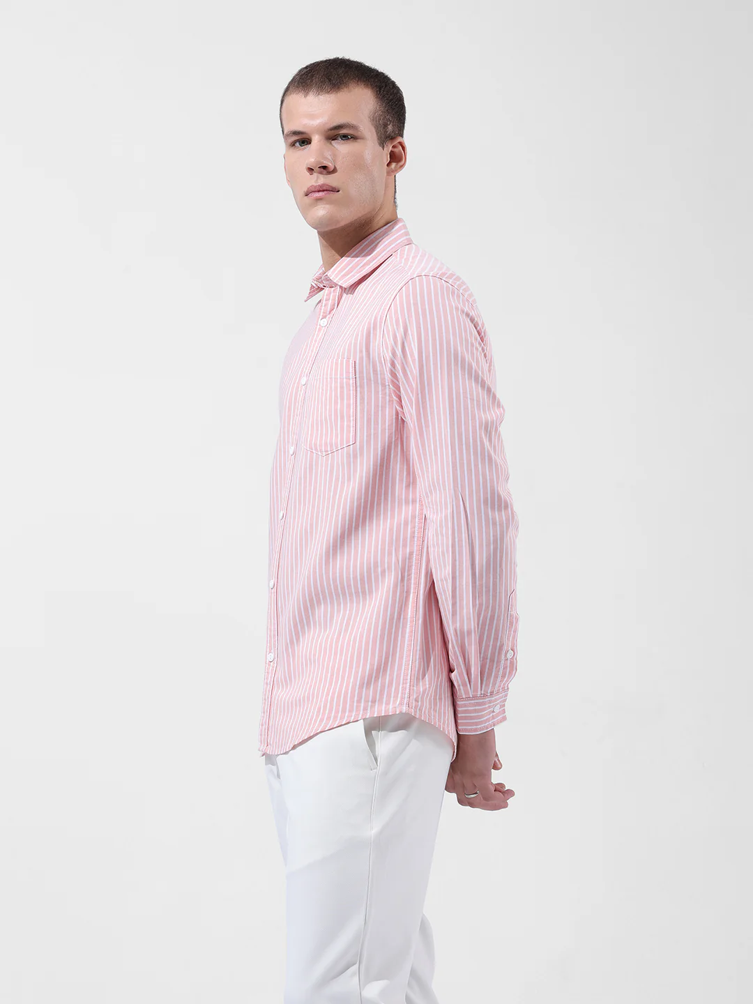 Men's Pink Slim Fit Striped Striped Shirt - Image 2