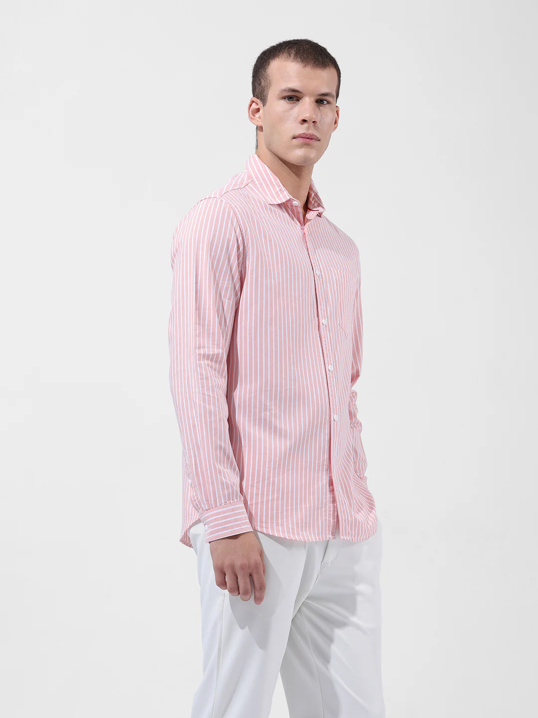 Men's Pink Slim Fit Striped Striped Shirt - Image 3