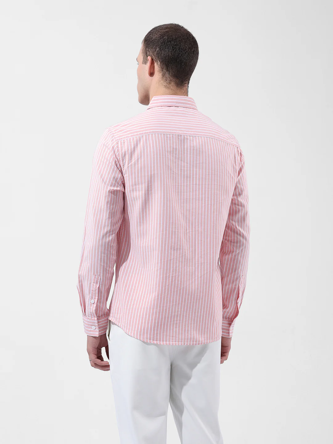 Men's Pink Slim Fit Striped Striped Shirt - Image 4