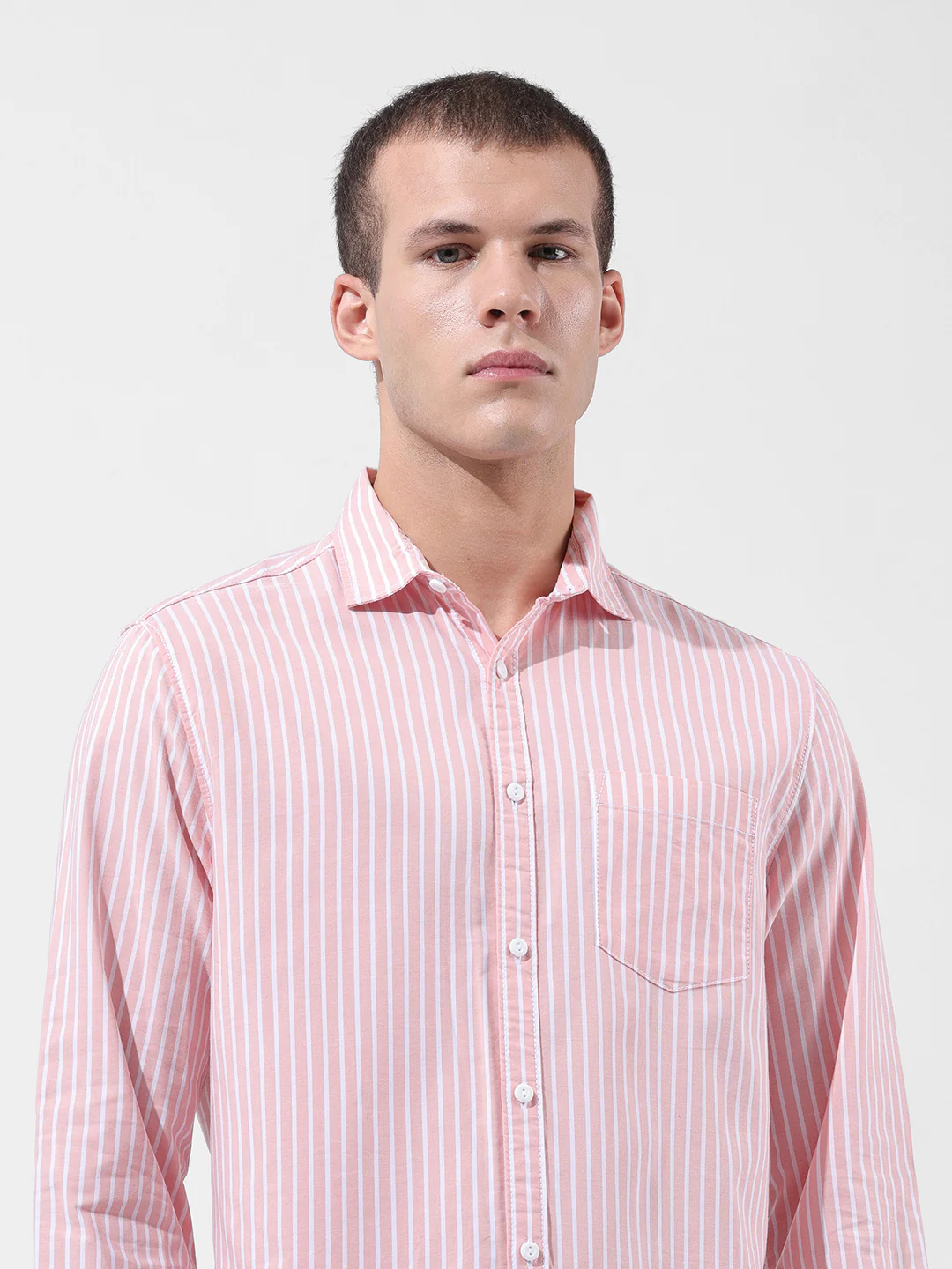 Men's Pink Slim Fit Striped Striped Shirt - Image 5