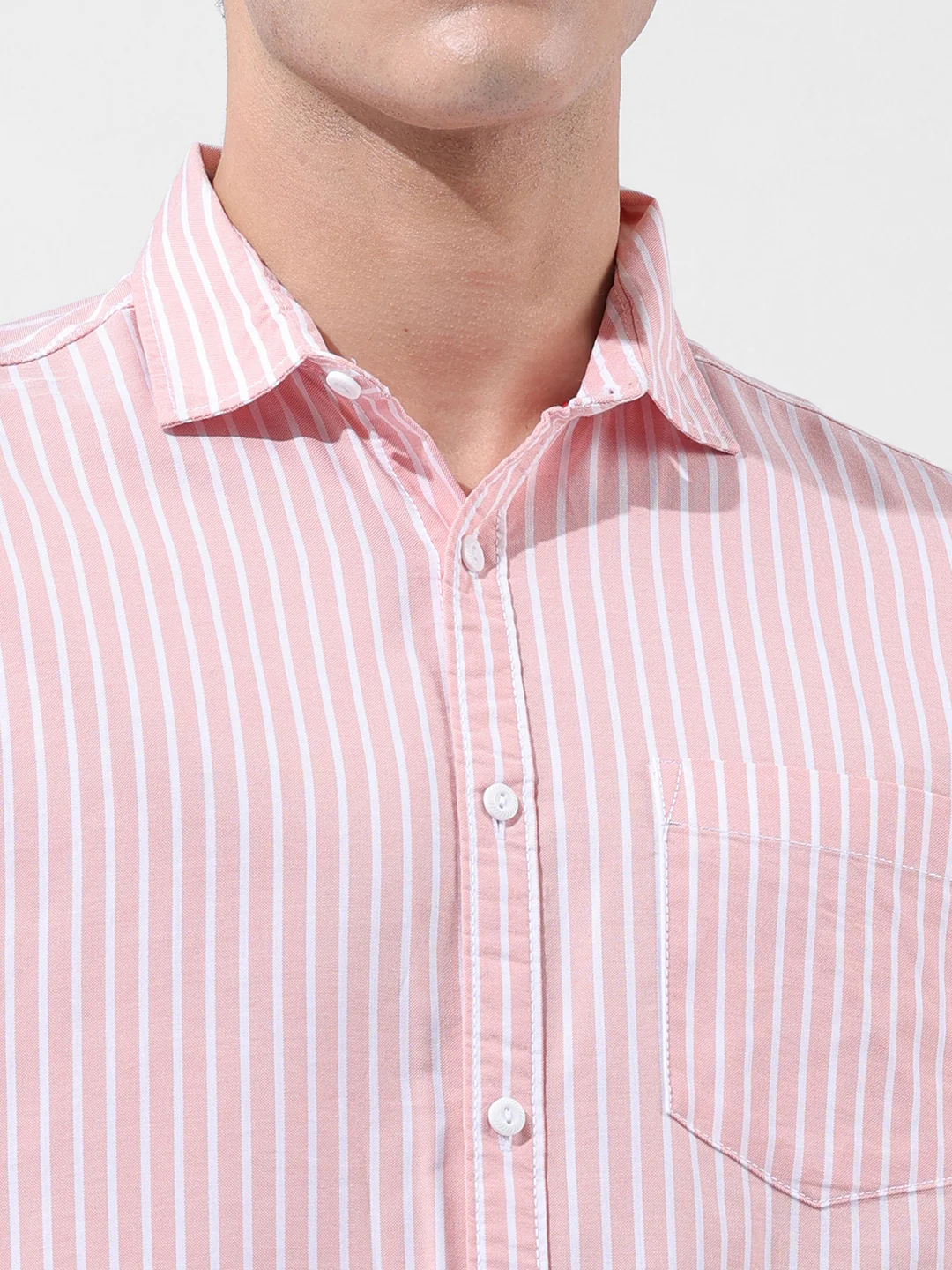 Men's Pink Slim Fit Striped Striped Shirt - Image 6