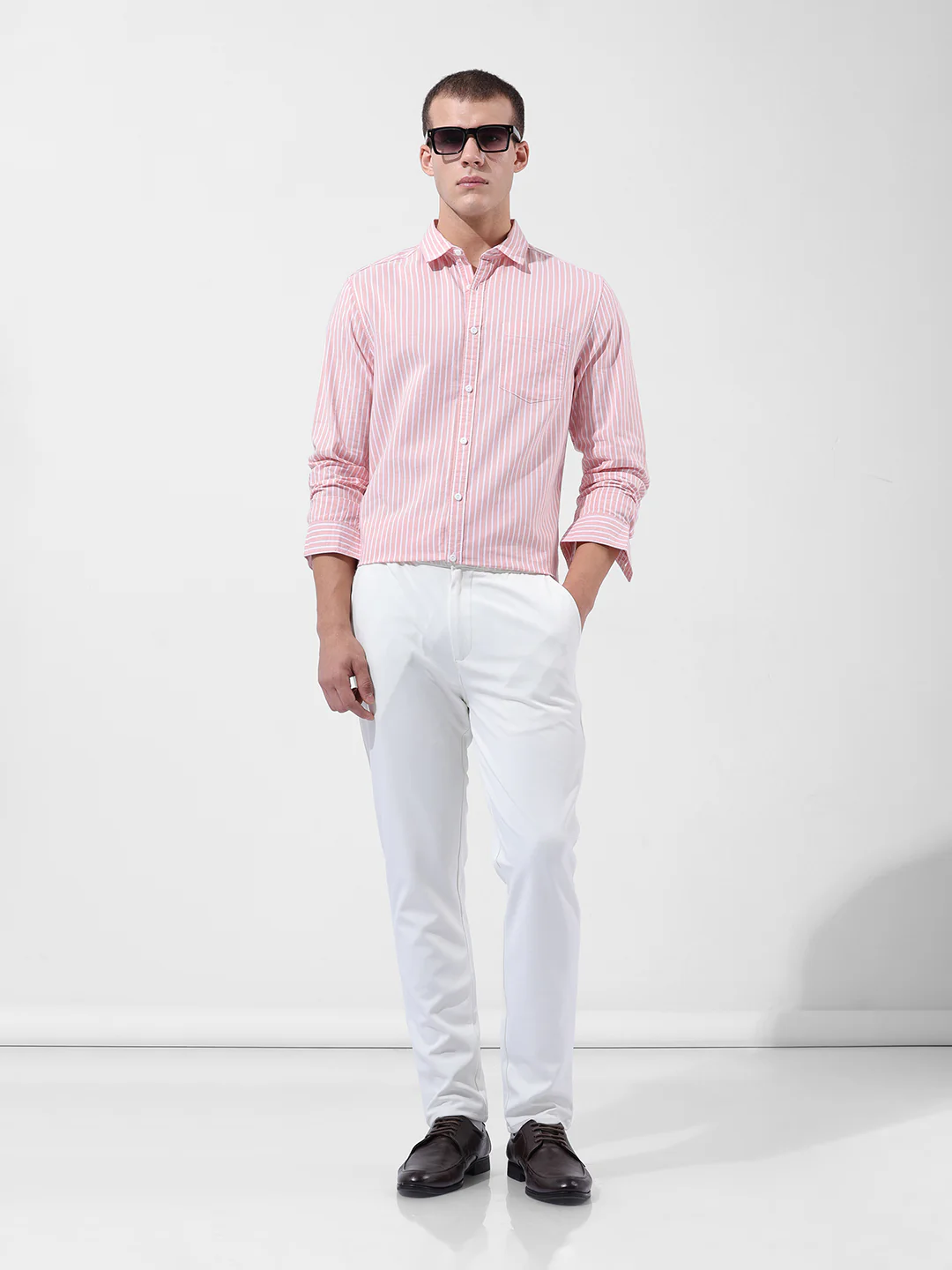 Men's Pink Slim Fit Striped Striped Shirt - Image 8