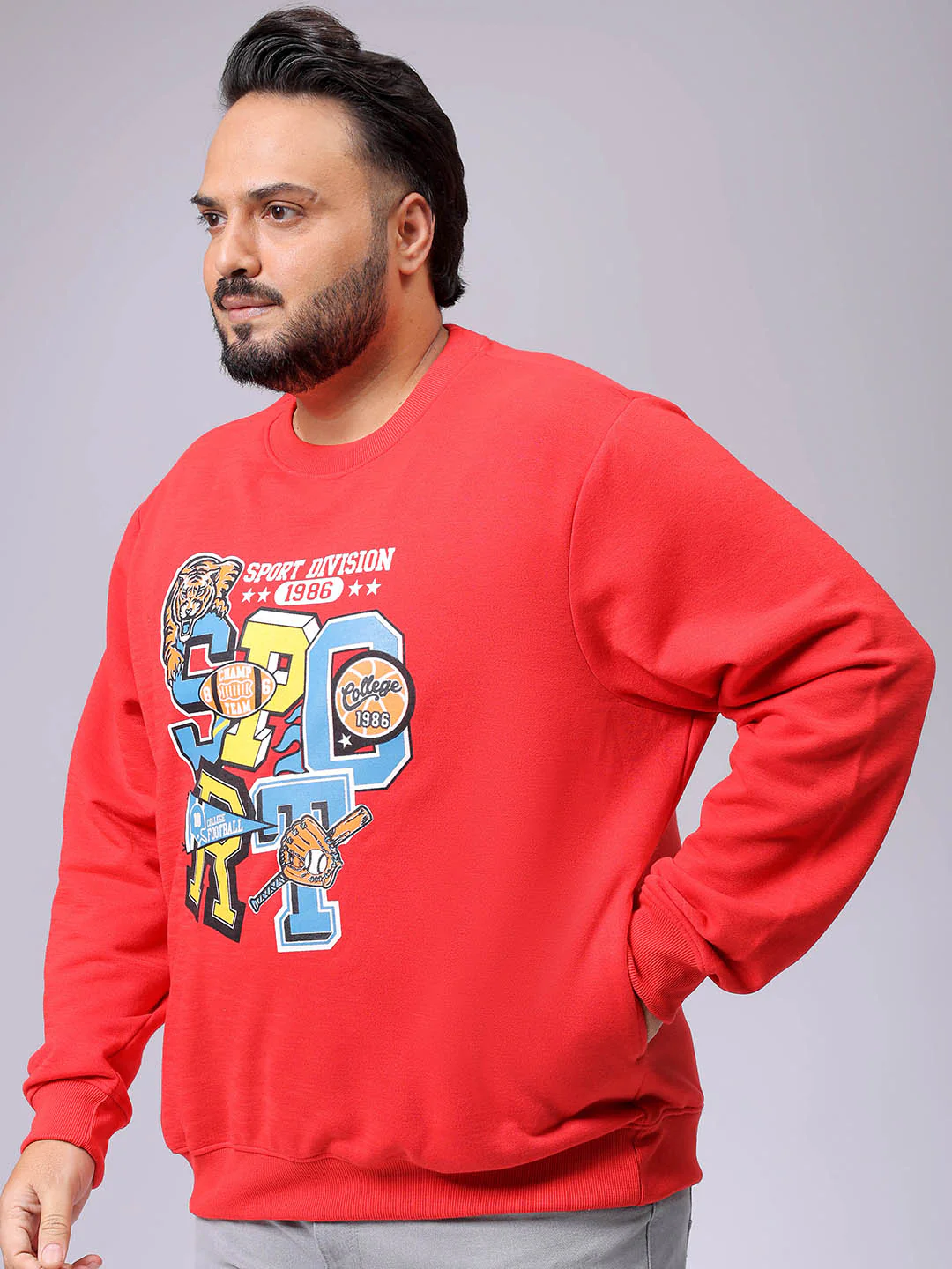 Men's Plus Fit Placement Print Crew Neck Sweatshirt - Image 2