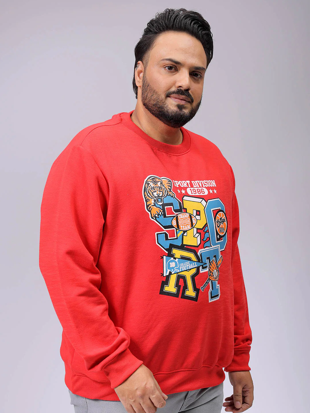 Men's Plus Fit Placement Print Crew Neck Sweatshirt - Image 3