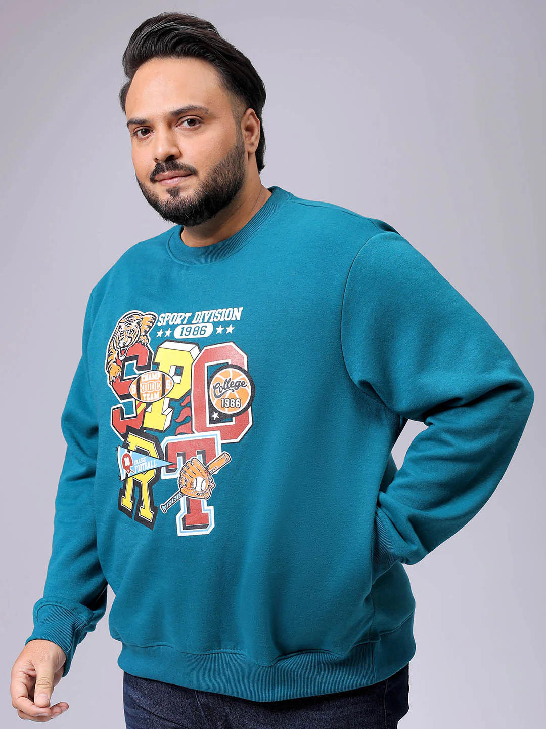 Men's Plus Fit Placement Print Crew Neck Sweatshirt - Image 2
