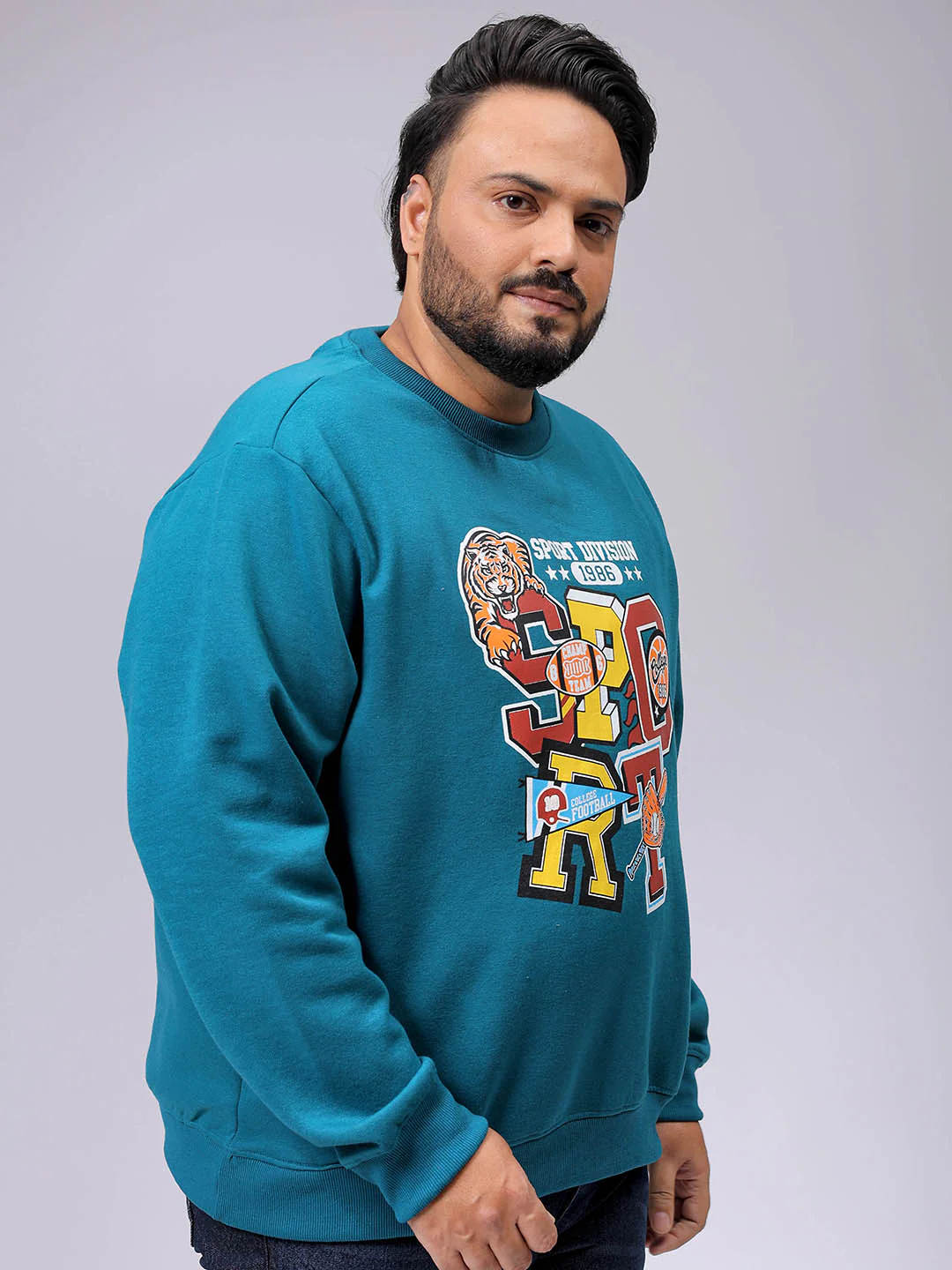 Men's Plus Fit Placement Print Crew Neck Sweatshirt - Image 3
