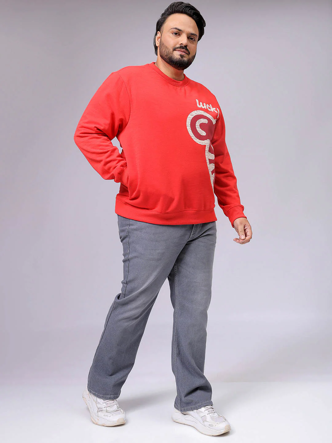 Men's Plus Fit Placement Print Crew Neck Sweatshirt - Image 3