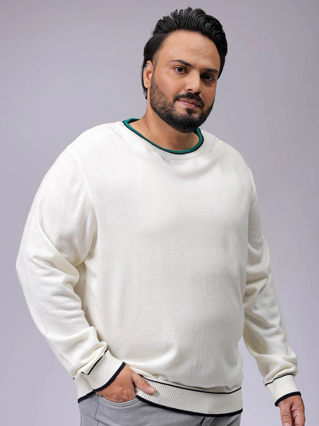 Men's Plus Fit Solid Crew Neck Sweater - Image 3
