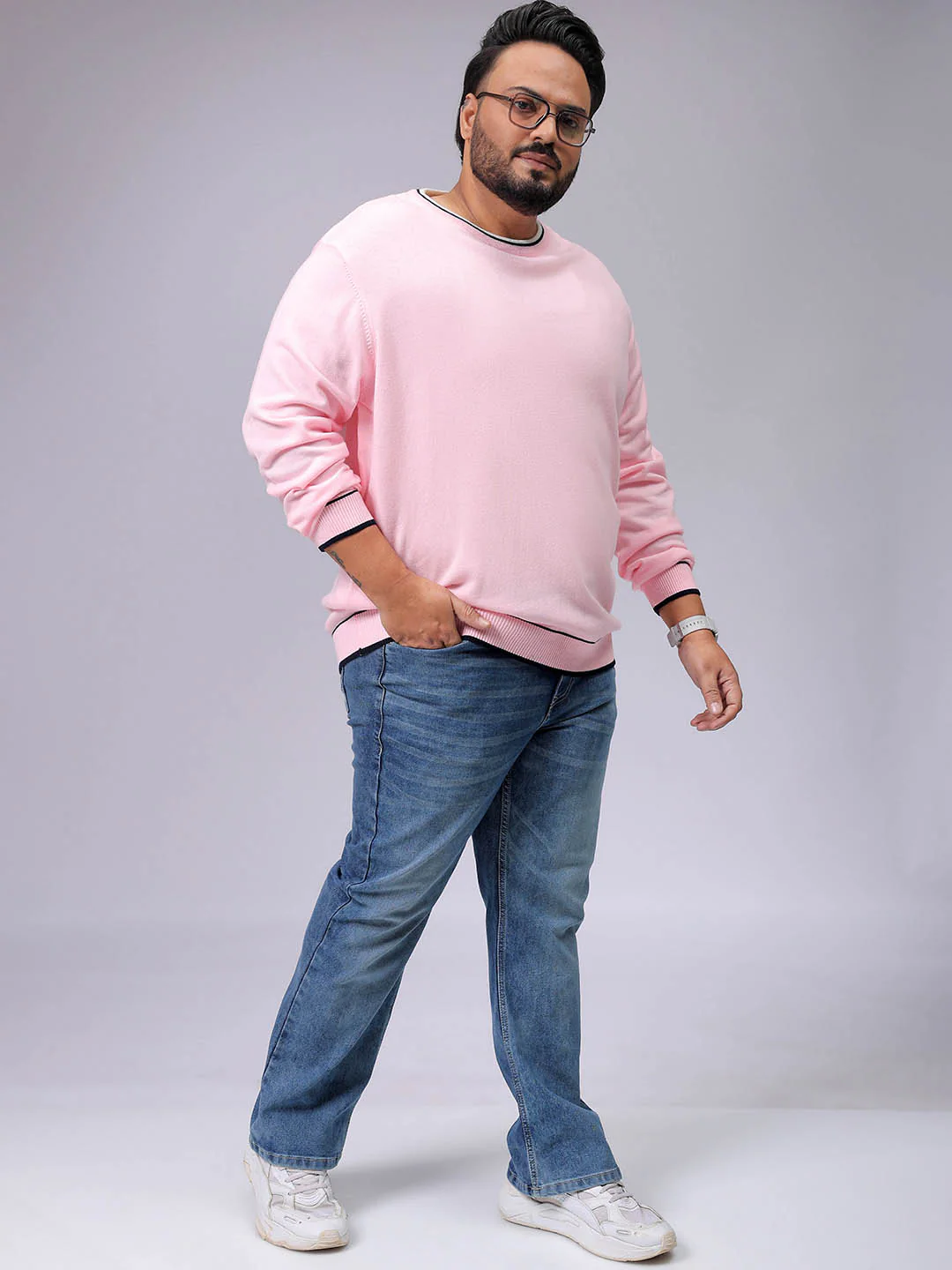 Men's Plus Fit Solid Crew Neck Sweater - Image 3