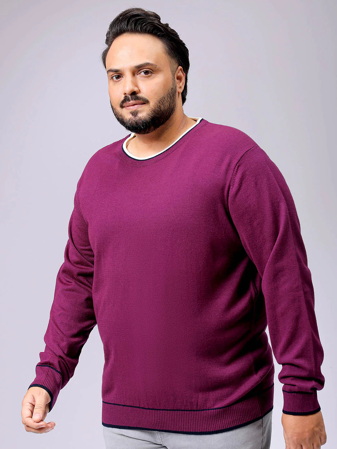 Men's Plus Fit Solid Crew Neck Sweater - Image 2
