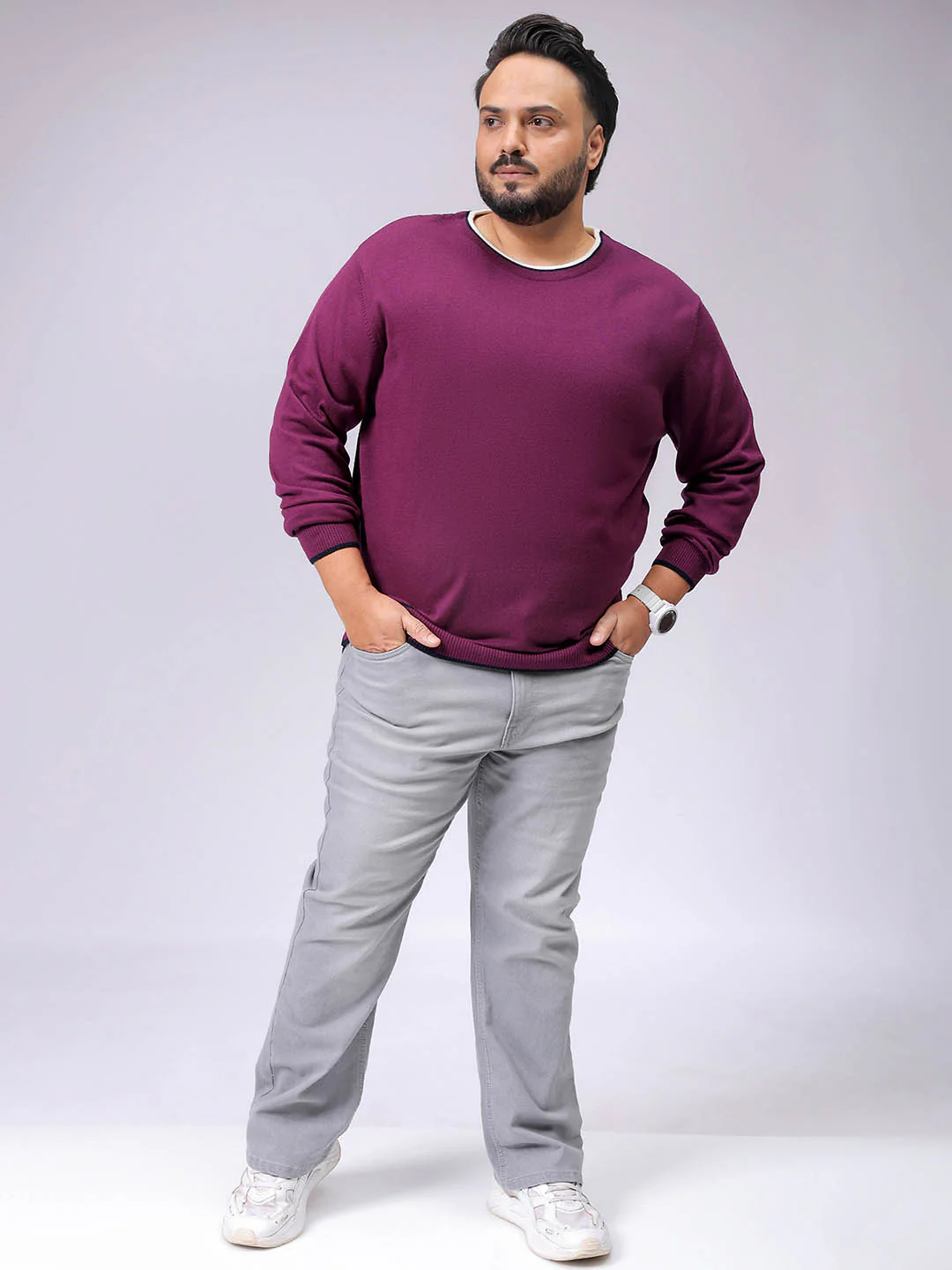 Men's Plus Fit Solid Crew Neck Sweater - Image 3