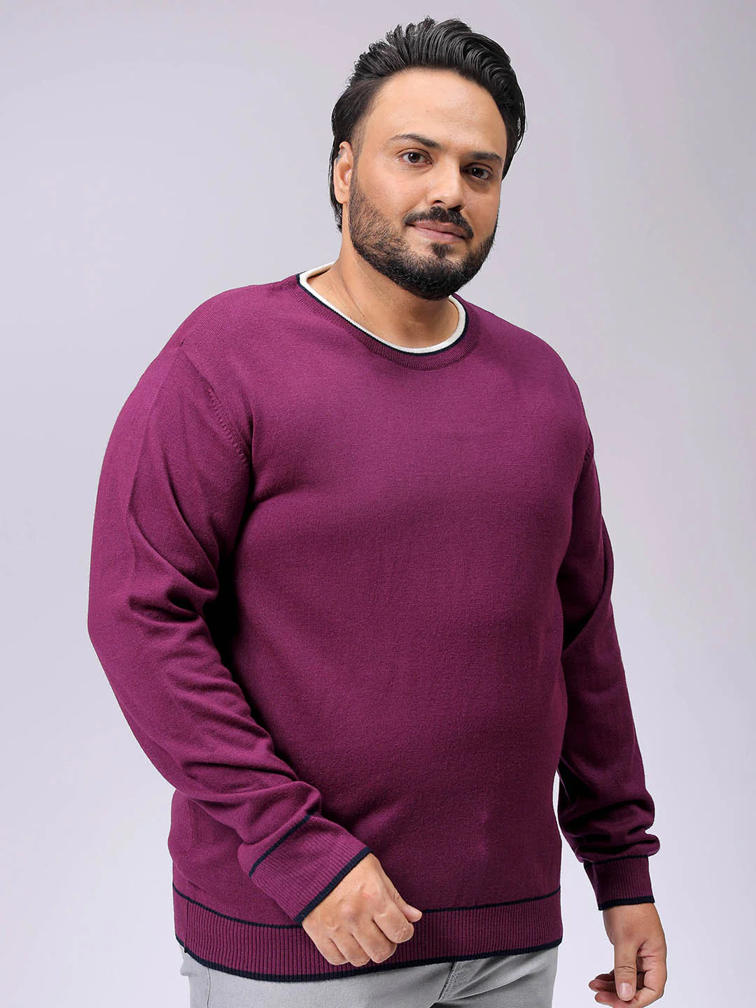 Men's Plus Fit Solid Crew Neck Sweater - Image 4