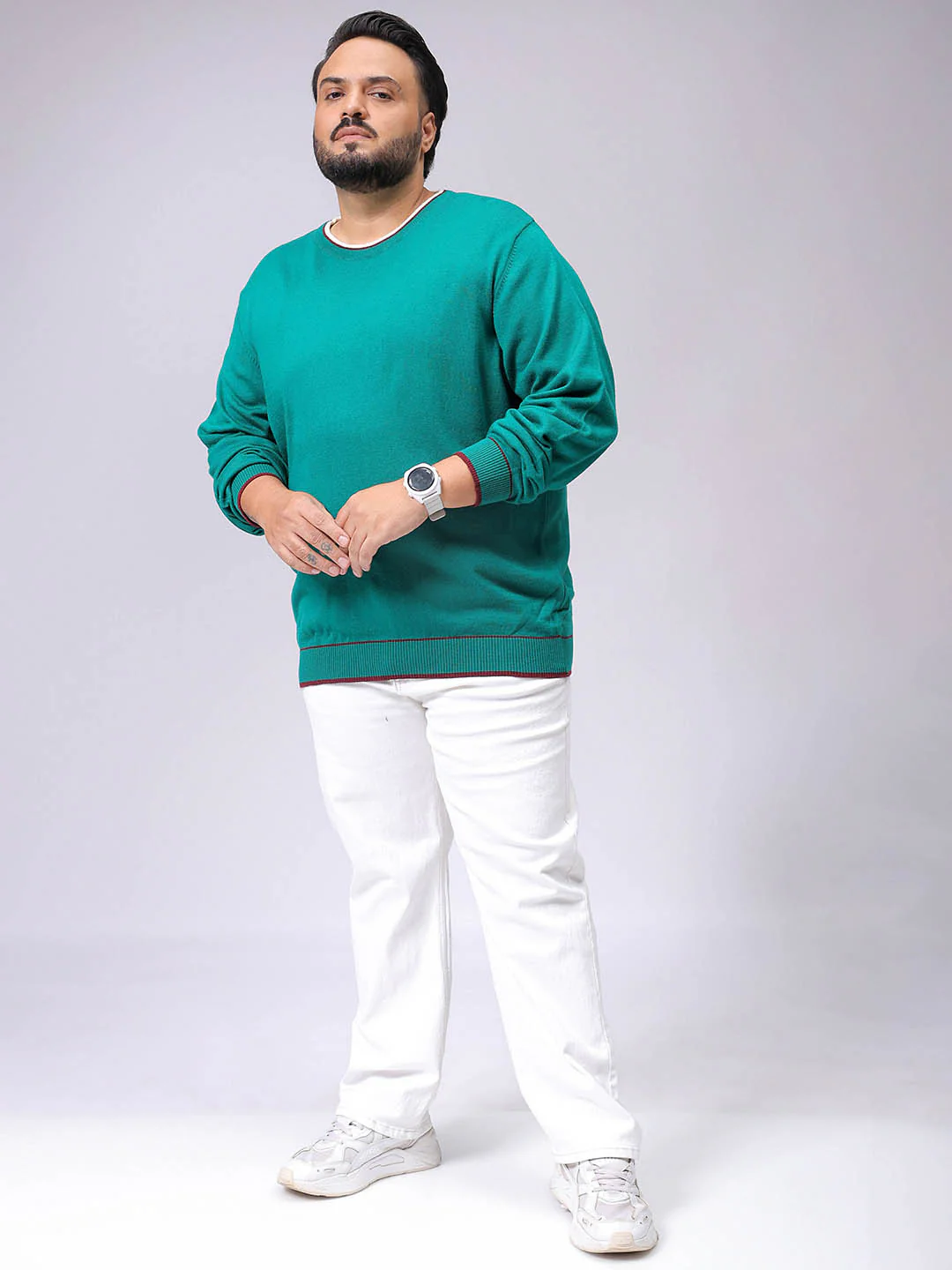 Men's Plus Fit Solid Crew Neck Sweater - Image 3