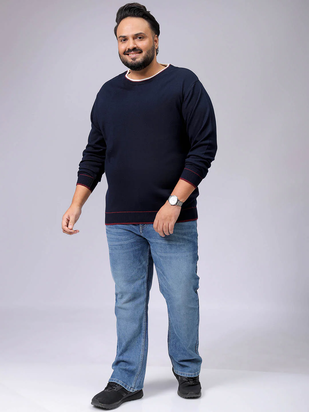 Men's Plus Fit Solid Crew Neck Sweater - Image 3
