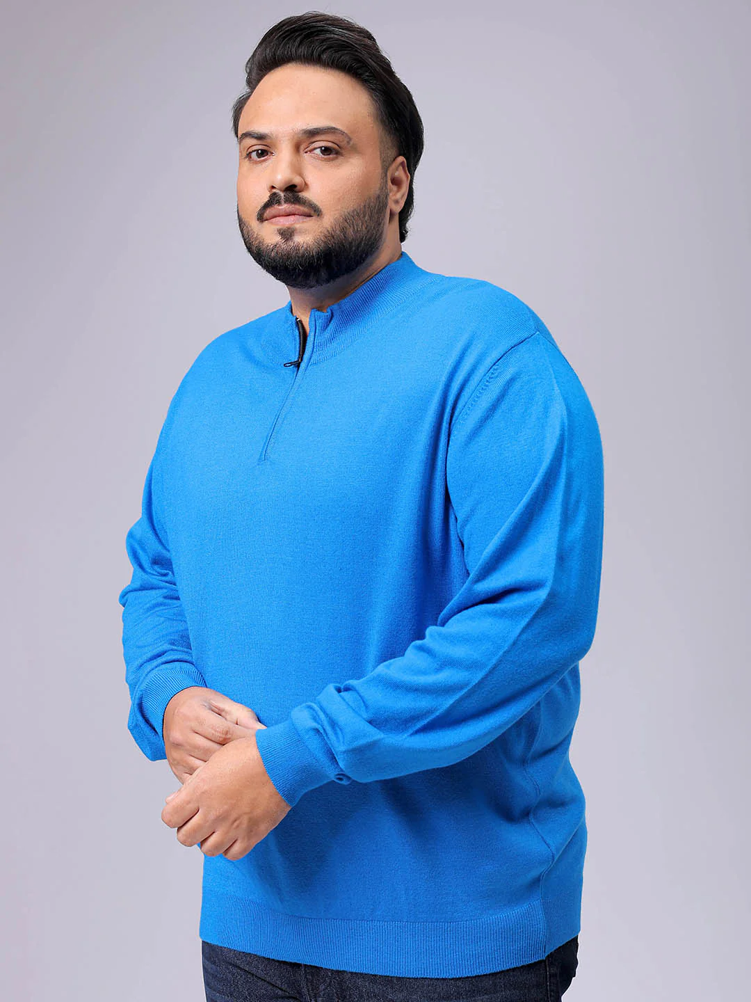 Men's Plus Fit Solid Half Open High Neck Sweater - Image 2