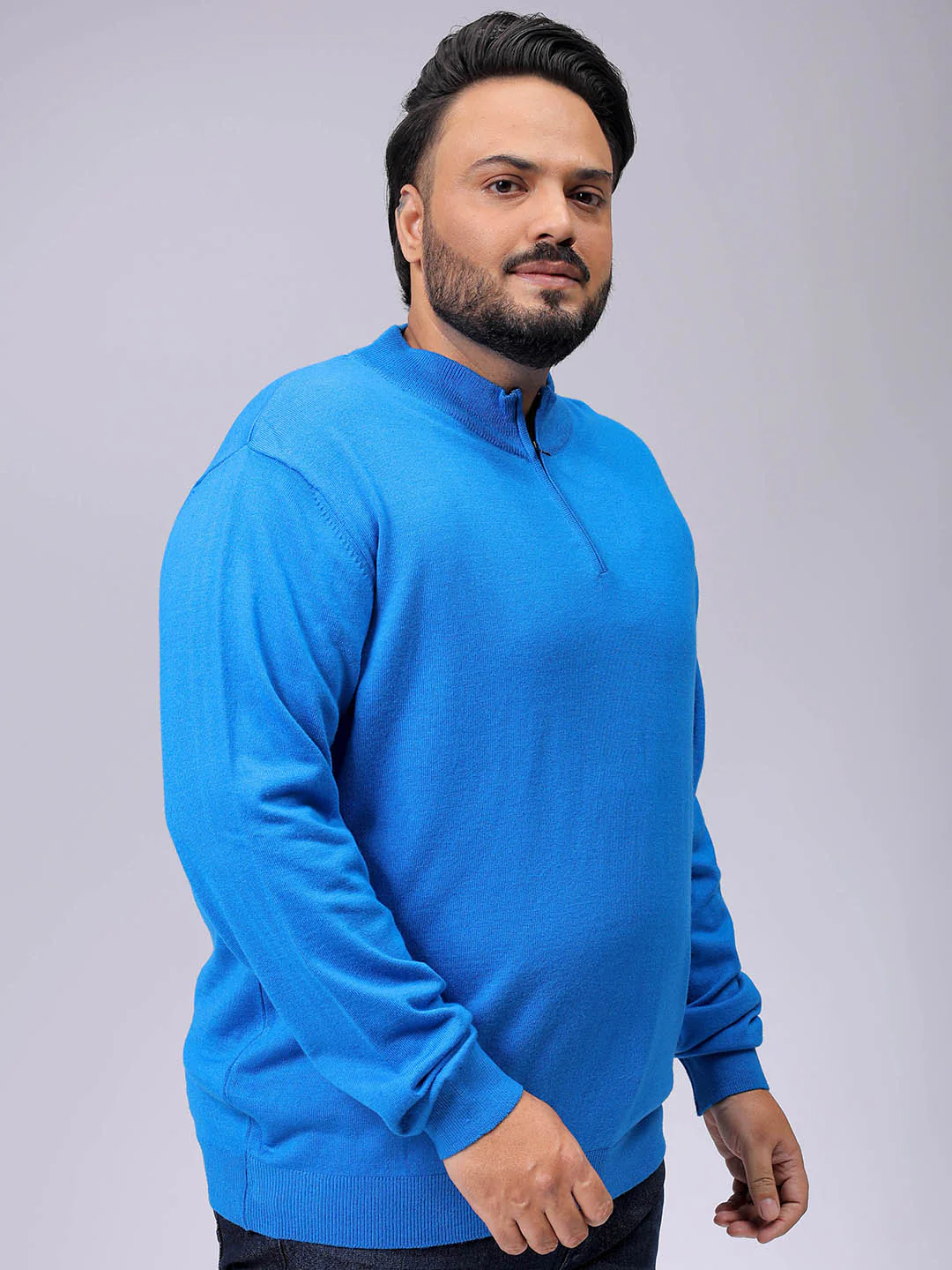 Men's Plus Fit Solid Half Open High Neck Sweater - Image 3