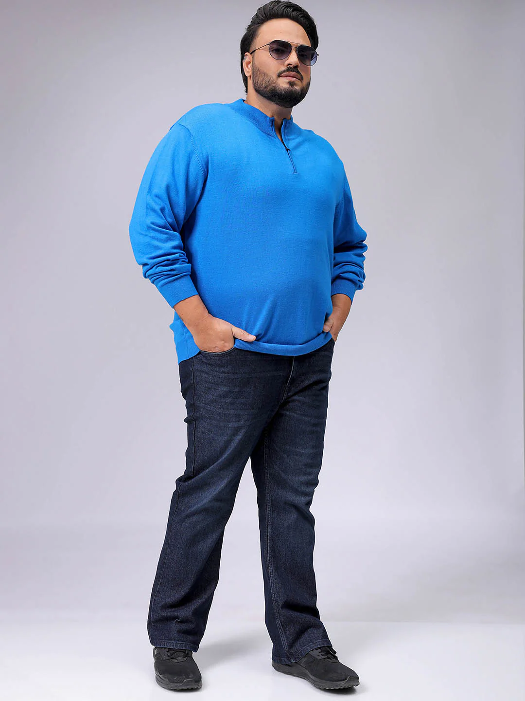 Men's Plus Fit Solid Half Open High Neck Sweater - Image 4
