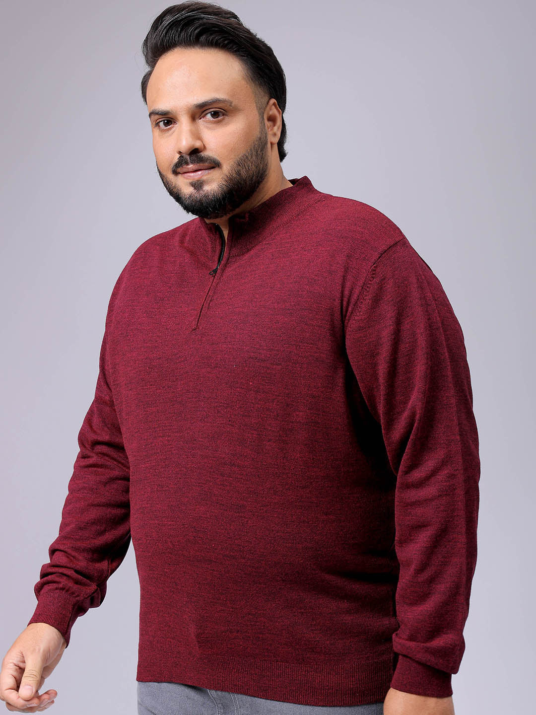 Men's Plus Fit Solid Half Open High Neck Sweater - Image 2