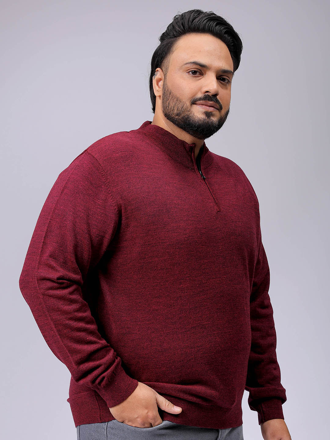 Men's Plus Fit Solid Half Open High Neck Sweater - Image 3