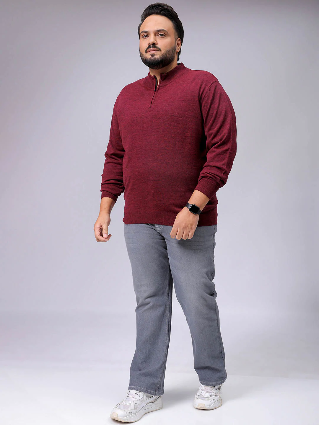 Men's Plus Fit Solid Half Open High Neck Sweater - Image 4