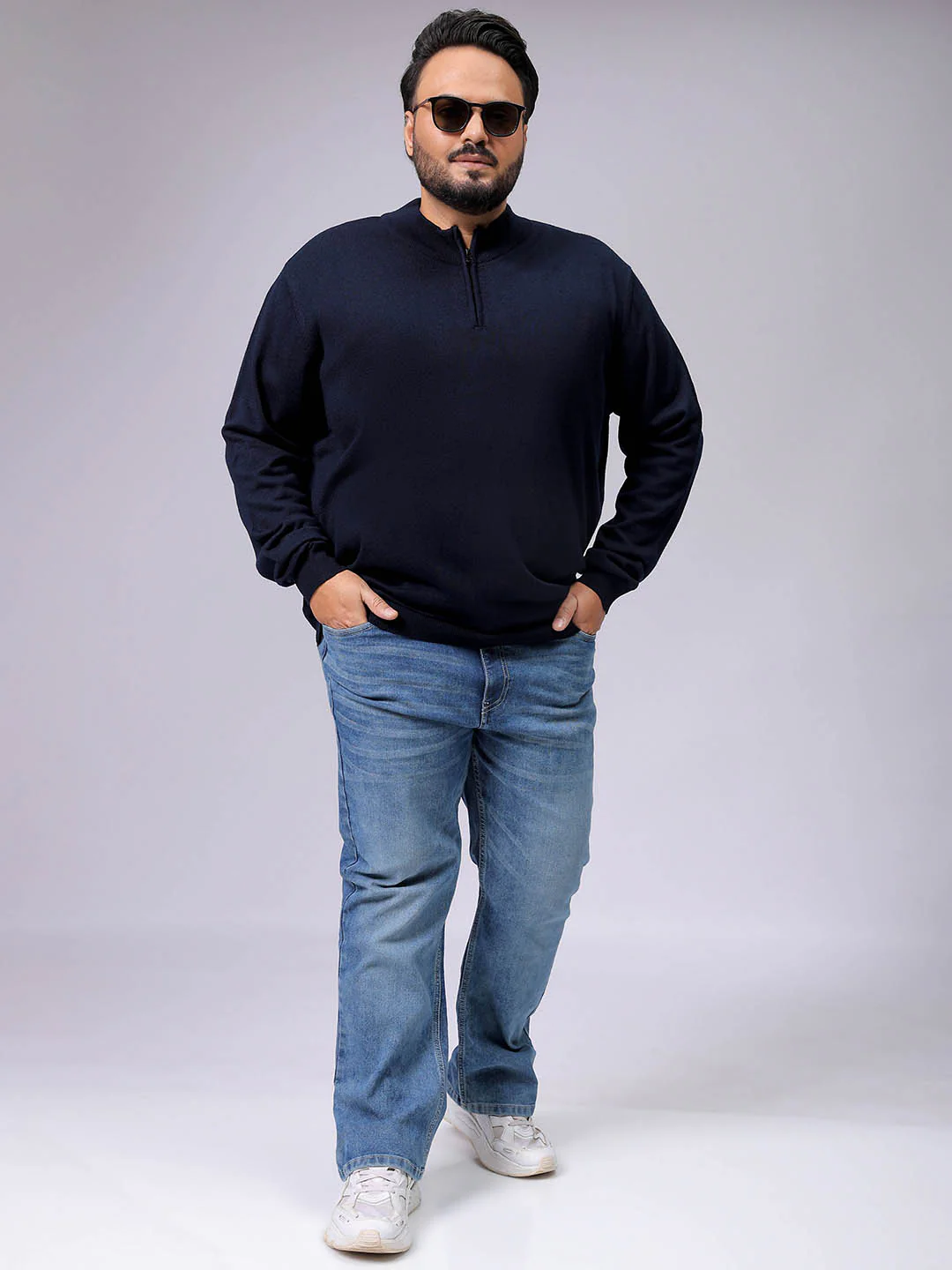 Men's Plus Fit Solid Half Open High Neck Sweater - Image 3
