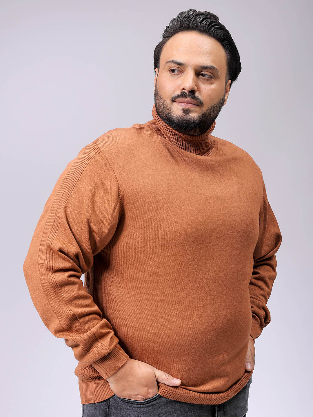 Men's Plus Fit Solid Turtle Neck Sweater - Image 4