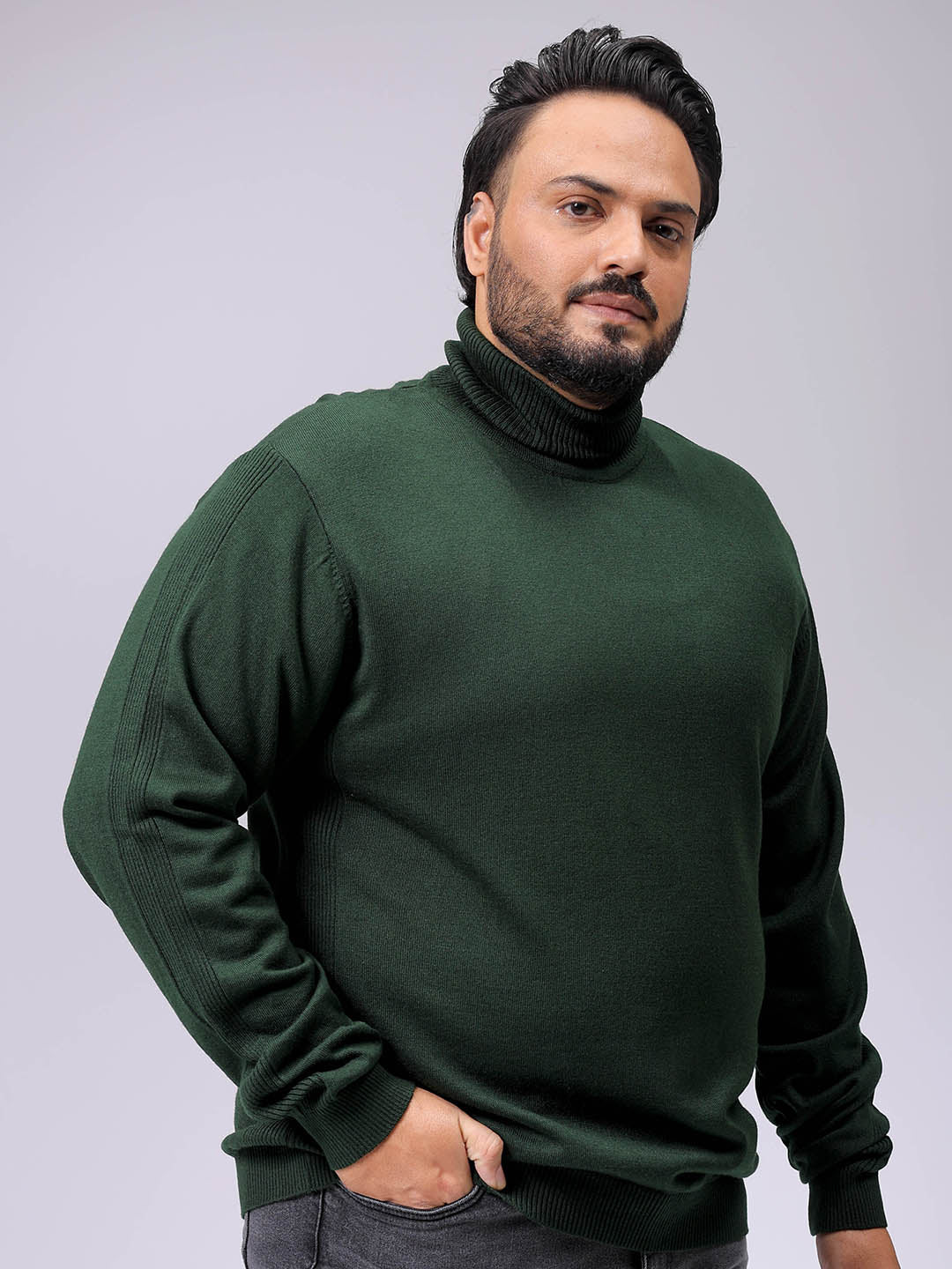 Men's Plus Fit Solid Turtle Neck Sweater - Image 3