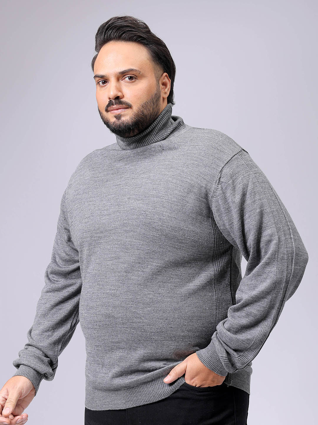 Men's Plus Fit Solid Turtle Neck Sweater - Image 2