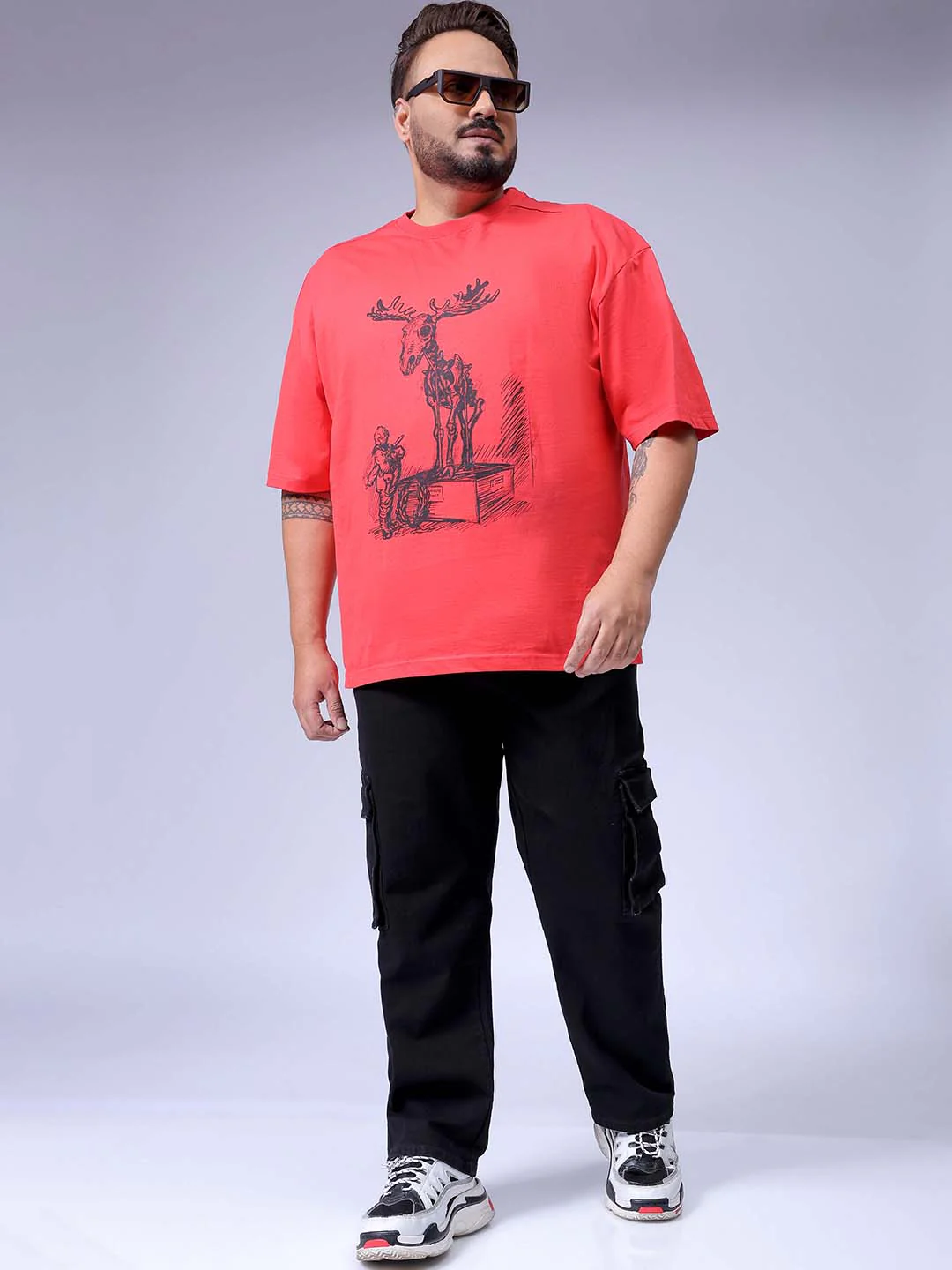 Men's Plus Size Black Baggy Fit Solid Stretchable Jeans - Image 2