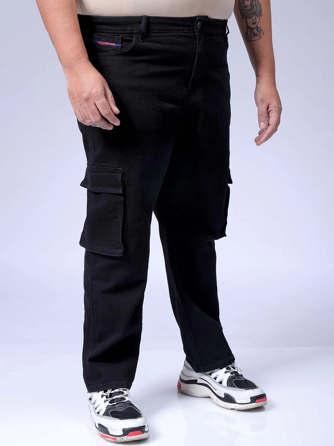 Men's Plus Size Black Baggy Fit Solid Stretchable Jeans - Image 4