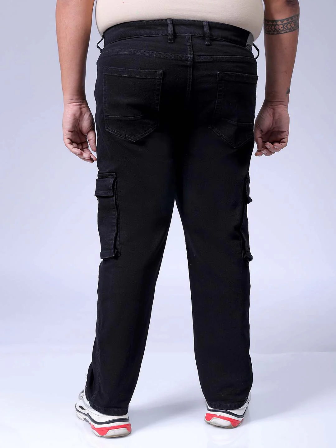 Men's Plus Size Black Baggy Fit Solid Stretchable Jeans - Image 5