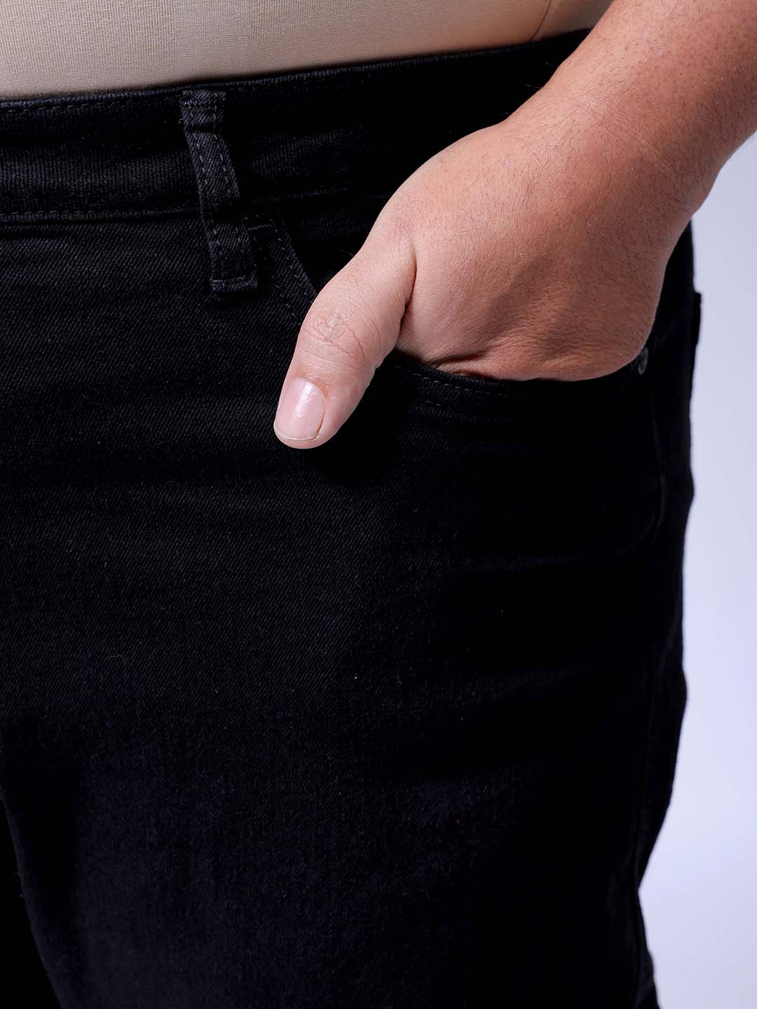 Men's Plus Size Black Baggy Fit Solid Stretchable Jeans - Image 7