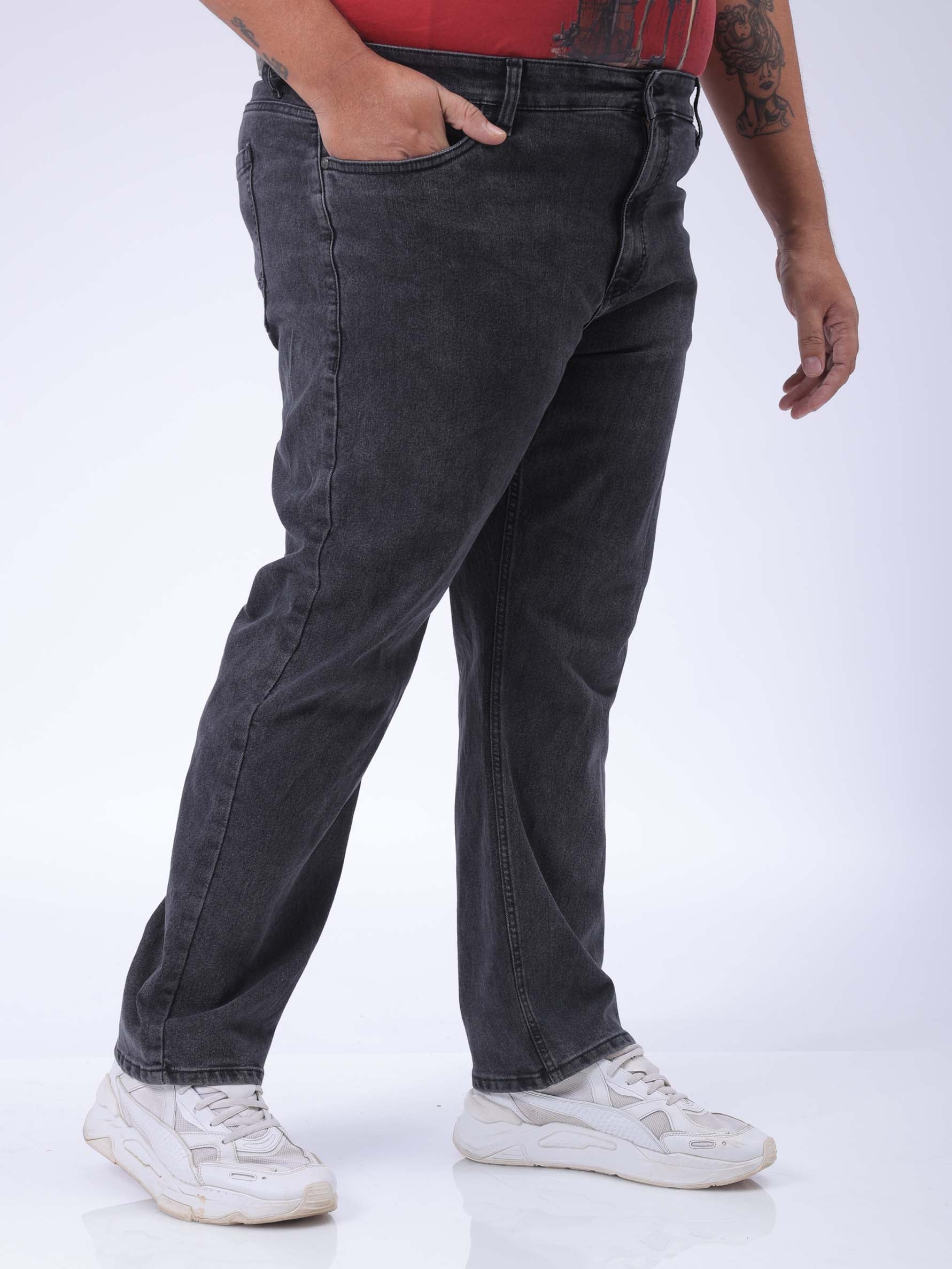 Men's Plus Size Black Vintage Straight Fit Solid Jeans - Image 3