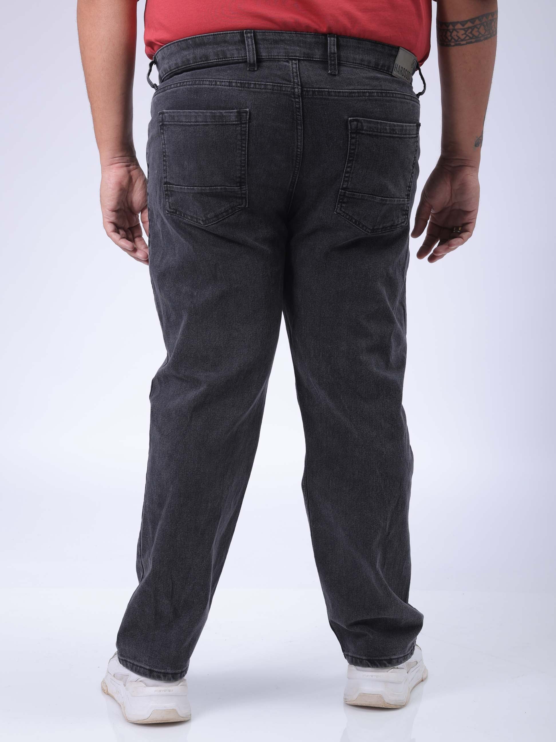 Men's Plus Size Black Vintage Straight Fit Solid Jeans - Image 4